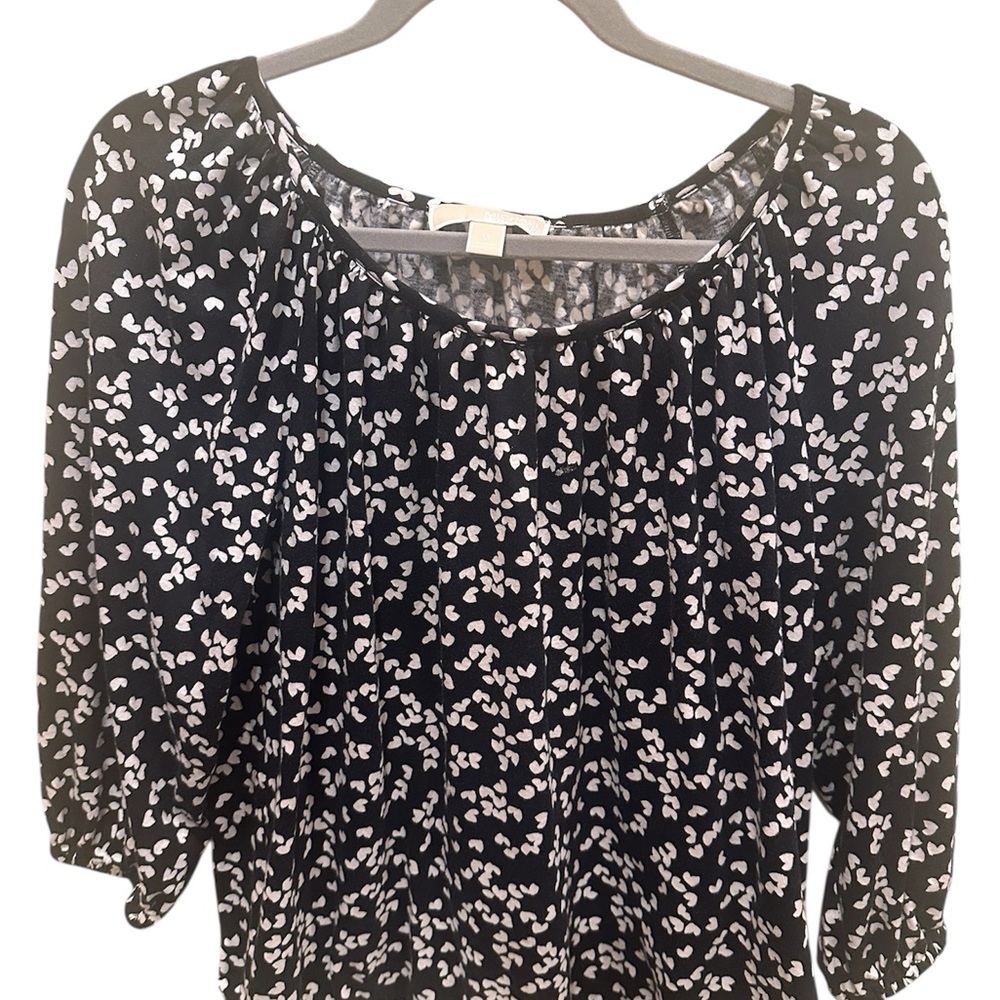 Michael Kors Black and White Pullover Patterned Blouse Medium Pre-loved.
